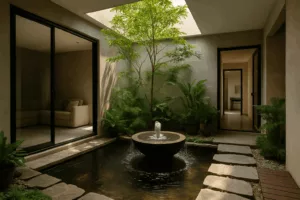 Air mancur di taman dalam rumah.