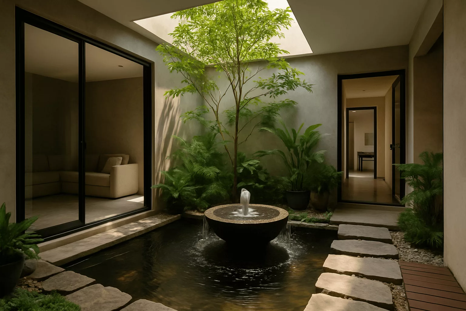 Air mancur di taman dalam rumah.